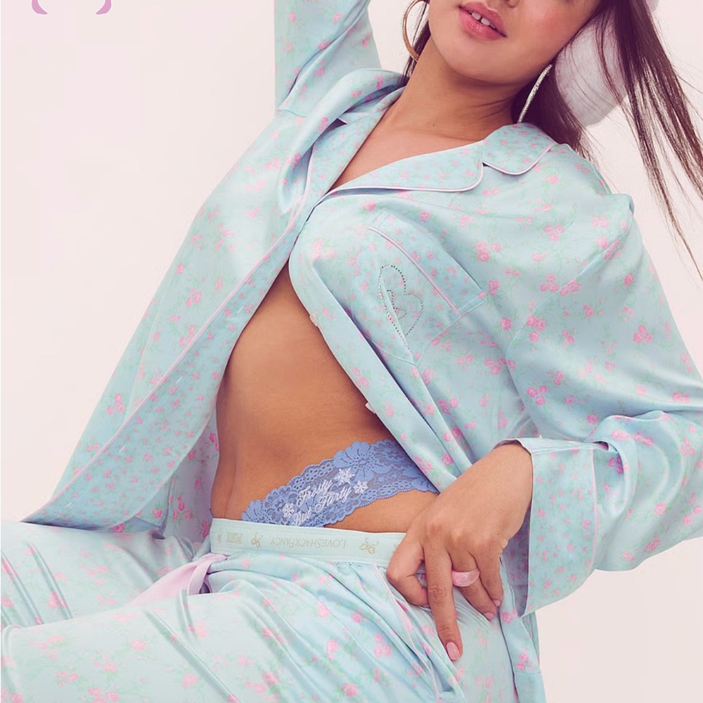 Loveshack Fancy & Victoria Secret Light Blue and Pink Floral Pajama Set